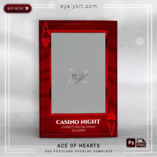 Ace of Hearts Overlay- This striking design features a bold portrait-style layout inspired by the iconic Ace of Hearts playing card. Set against a vibrant candy apple red background, this overlay is perfect for events that celebrate love, luck, and high-stakes fun.