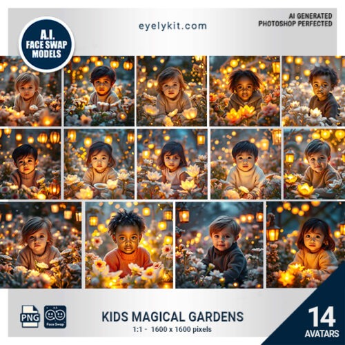 kids in a magical garden face swap-