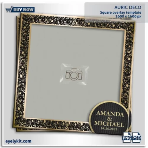 Auric Deco overlay template- The Auric Deco Photoshop Overlay is the ultimate solution for enhancing photo booth images with a timeless, elegant flair. Inspired by the opulent Art Deco era, this overlay features intricate designs that blend bold geometric patterns, luxurious gold accents, and rich color palettes, creating an unforgettable visual impact. Ideal for weddings, corporate events, gala nights, and themed parties, the Auric Deco Overlay is designed to elevate the aesthetic of your photos and ensure your photo booth stands out in any setting.