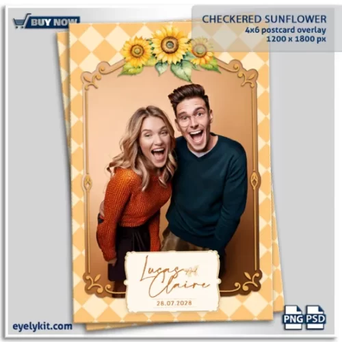 Checkered Sunflower Overlay is versatile and works across multiple seasonal themes, making it an asset for photo booth businesses and event planners alike. The overlay features bold, realistic sunflower illustrations that bring cheer and elegance into every shot. Sunflowers are associated with happiness, loyalty, and longevity, making them especially meaningful for celebrations of love, family, and friendship.