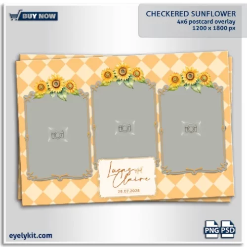 Checkered Sunflower Overlay is versatile and works across multiple seasonal themes, making it an asset for photo booth businesses and event planners alike. The overlay features bold, realistic sunflower illustrations that bring cheer and elegance into every shot. Sunflowers are associated with happiness, loyalty, and longevity, making them especially meaningful for celebrations of love, family, and friendship.