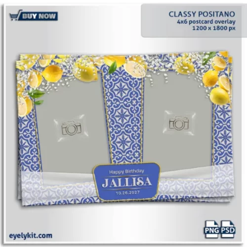 Classy Positano Photo Booth Overlay- The Classy Positano Photo Booth Overlay combines fresh citrus energy with refined Mediterranean elegance, making it the perfect overlay for birthdays, weddings, and summer-themed events. Easy to use, fully customizable, and designed for universal compatibility, this overlay guarantees stunning, high-quality results every time.