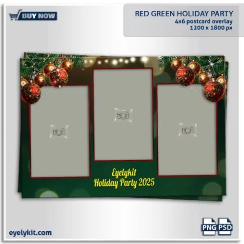Green and Red Holiday Photo Booth Overlay – Christmas Pine, Ornaments & Lights. Bring festive cheer and timeless elegance to your next event with our Green and Red Holiday Photo Booth Overlay, designed with a classic Christmas theme that everyone will love. Featuring pine branches, sparkling Christmas balls, twinkling lights, and a deep dark green background, this overlay captures the magic of the holiday season in a professional, polished style. Whether you’re hosting a holiday party, a corporate Christmas event, or adding seasonal charm to your photo booth rentals, this overlay is the perfect way to elevate your setup.