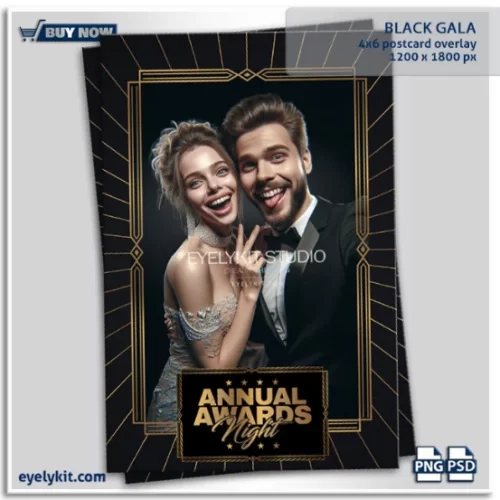 BLACK GALA. Step into a world of timeless sophistication with our Black Gala Photo Booth Overlay, a stunning design that combines gold stripes, a bold black background, and an elegant Gatsby-style gold frame. Perfect for formal events, galas, weddings, corporate parties, and milestone celebrations, this overlay adds a sense of luxury and style to every photo.