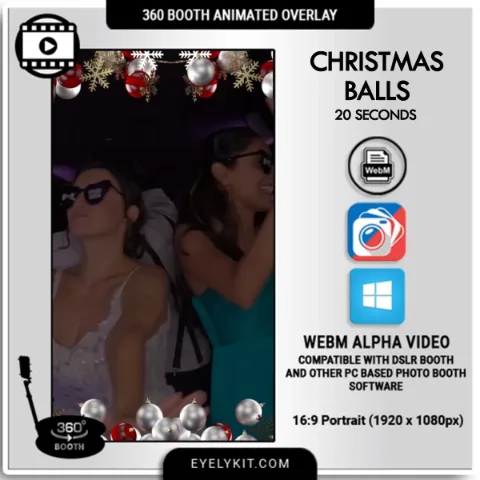 Christmas Balls Overlay. Alpha Video Effects WebM Video Files for 360 Booths and Video Booths