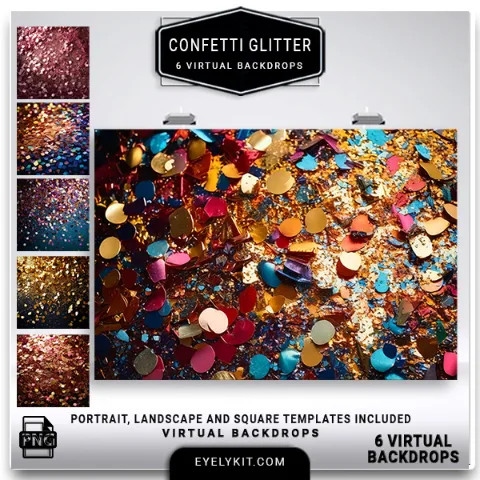 Confetti Glitter Backdrops- designed exclusively for photo booth owners who want to bring life, excitement, and high-end style to every event. Whether it’s a wedding, birthday, holiday party, or corporate event, these AI-generated and Photoshop-perfected digital backdrops add a radiant glow that transforms ordinary photos into extraordinary keepsakes.