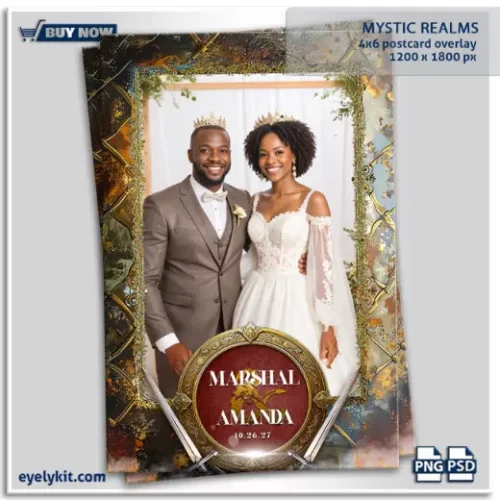 Mystic Realms Photo Booth Overlay. Dungeons and dragons. a one-of-a-kind digital template designed to elevate photo booth experiences into cinematic adventures. Whether it’s for weddings, themed parties, fantasy conventions, or immersive corporate events, this overlay transforms ordinary snapshots into powerful keepsakes filled with magic, mystery, and grandeur.