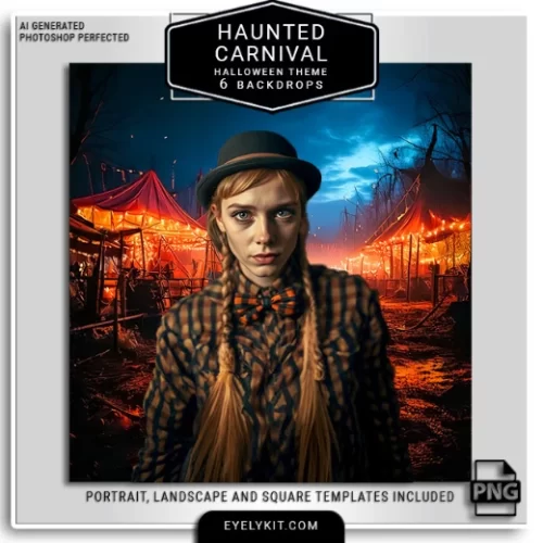 Haunted Carnival Backdrops-This collection features six immersive, high-resolution virtual backdrops that capture the atmosphere of a creepy carnival at night. From glowing tents and misty grounds to looming Ferris wheels and unsettling midway scenes, these backdrops turn any event into an unforgettable haunted experience.