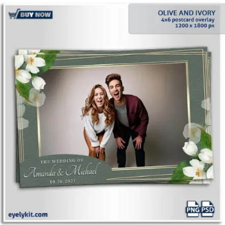 Olive and Ivory Photo Booth Overlay. a beautifully balanced blend of natural green hues and delicate ivory florals. Designed for photo booth owners, photographers, and event professionals, this overlay brings sophistication and romance to every captured moment. Whether for weddings, engagements, bridal showers, or anniversaries, the Olive and Ivory overlay adds the perfect finishing touch to your event photos.