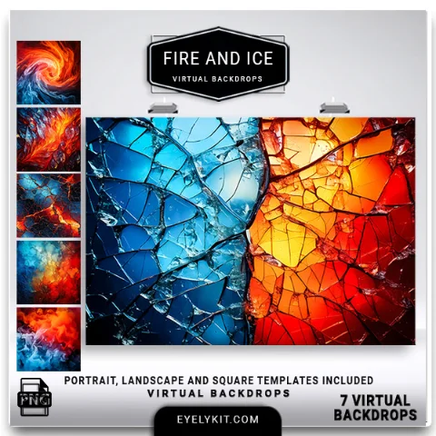 Fire and Ice Virtual Backdrops- Fire and Ice Virtual Backdrops are designed to captivate and excite, blending the fiery brilliance of flames with the icy elegance of frost. Whether you are hosting a wedding, a corporate gala, a nightclub party, or a themed celebration, these backdrops deliver striking contrasts that make every captured moment unforgettable.