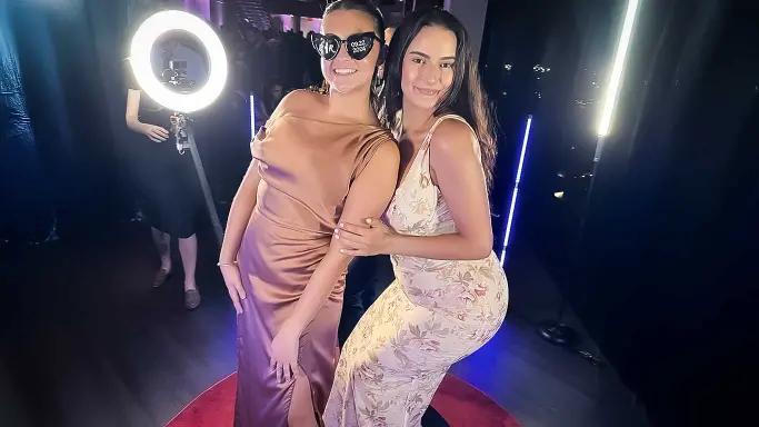 photo of a young couple on a 360 video photo booth. amazing assets for the 360 booth including alpha videos and animated overlays.