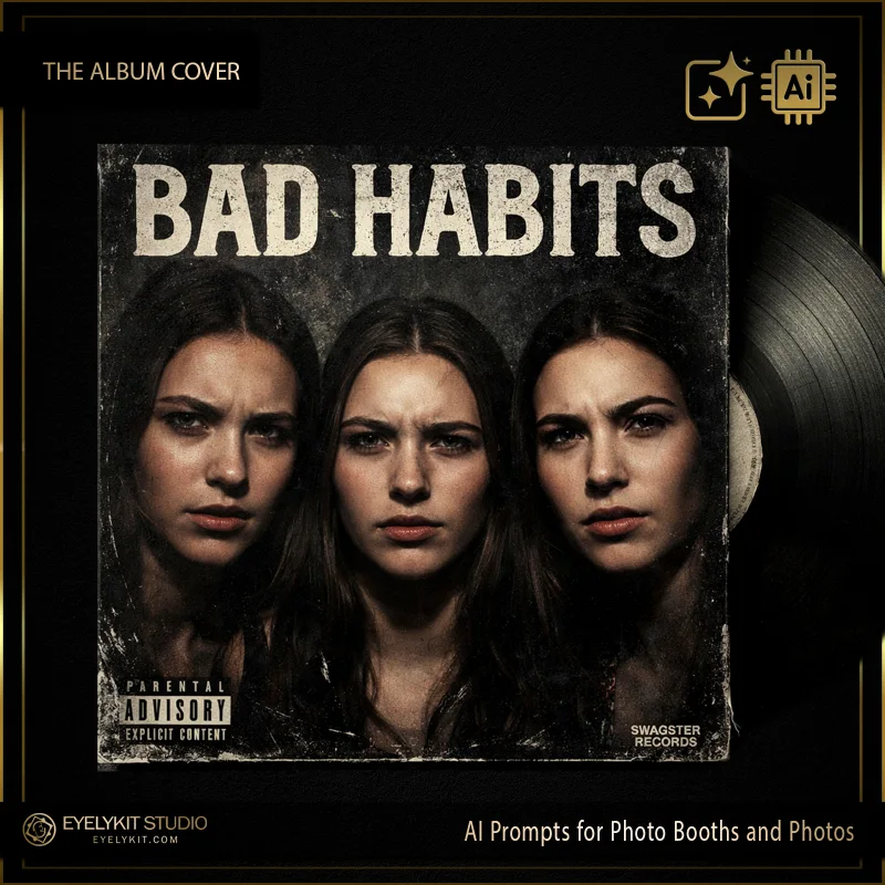Album Covers AI Prompts 1 Album Covers AI Prompts – Create Stunning Music-Inspired Photo Booth Images. Album Covers AI Prompts, designed to transform your guests into dynamic, music-inspired icons. Perfect for weddings, birthdays, corporate events, themed parties, and music celebrations, these AI prompts let your guests pose like rock stars, pop icons, or hip-hop legends while keeping their real-life facial identity intact.