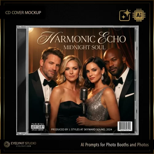 CD Cover AI Prompts- Designed for photo booth owners who want to offer more than just a standard print, these prompts turn every guest into a recording artist. By applying a sophisticated "Harmonic Echo" aesthetic, you can provide your clients with a high-fidelity, professional-grade album cover that looks like it belongs on the shelves of a premium music store.