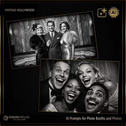 Classic Hollywood Glam AI Prompts- Designed for the modern photo booth owner, this pack allows you to offer your clients a "Red Carpet" experience that feels like it’s straight out of a vintage film studio. Whether it’s a high-profile corporate gala or a luxury wedding, these prompts transform every guest into a silver-screen icon, delivering "brilliant and stunning" results that command attention.
