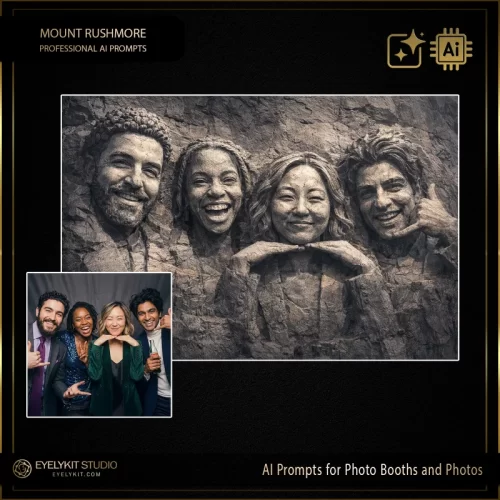 Mount Rushmore AI Prompts for photo booths. This specialized collection of generative AI strings is engineered for photo booth owners who want to offer more than a simple filter—they want to offer immortality. Designed to work with the latest AI-powered software