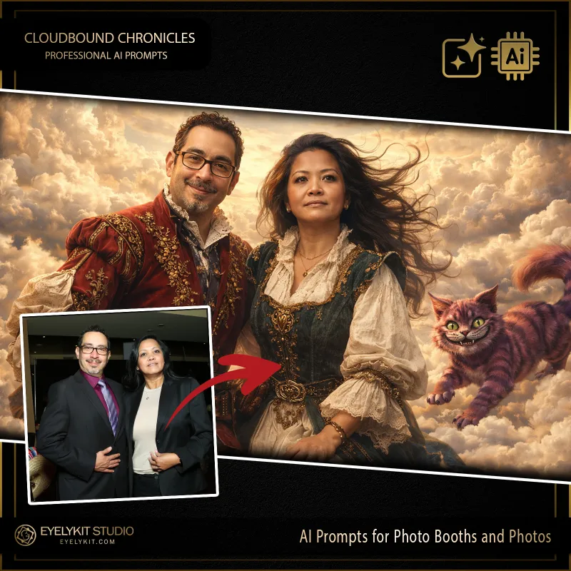 Cloudbound Chronicles 2 Alice in wonderland prompts for photobooths. these specialized Alice in wonderland prompts for photobooths take standard event captures and meticulously replicate the whimsical, enchanting aesthetic of a classic fantasy adventure.