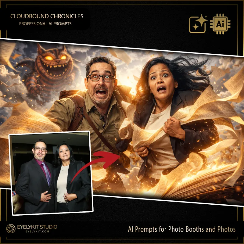 Cloudbound Chronicles 4 Alice in wonderland prompts for photobooths. these specialized Alice in wonderland prompts for photobooths take standard event captures and meticulously replicate the whimsical, enchanting aesthetic of a classic fantasy adventure.