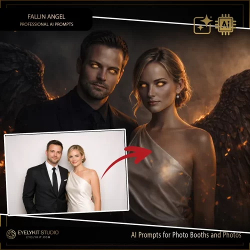 fallin angel image prompts for photo booths and photos. Widely regarded as some of the best prompts for ai photo booths, these professional digital assets allow you to offer a dramatic, supernatural character transformation that feels like a still from a dark fantasy blockbuster.
