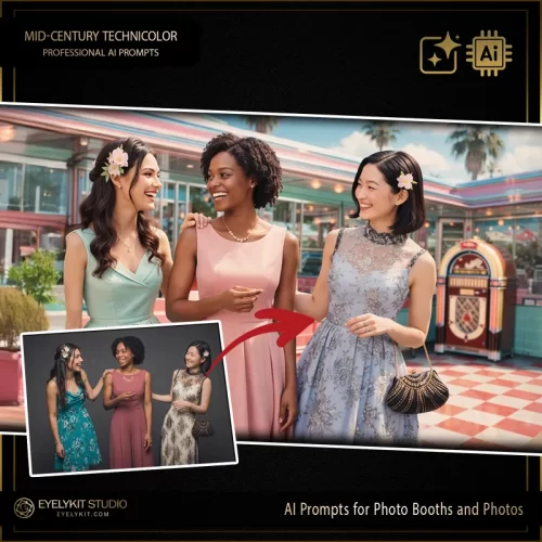 Baby Boomers ai prompts for photobooths. Utilizing advanced generative AI, these specialized Baby Boomers ai prompts for photobooths take standard event captures and meticulously replicate the ultra-vibrant, highly saturated look of classic mid-century Technicolor films. Whether you are booking a 60th birthday bash, a nostalgic brand activation, or a retro diner-themed party, these highly specialized photo booth prompts deliver an unparalleled level of bright, flattering lighting, authentic vintage wardrobing, and jaw-dropping atmospheric charm.