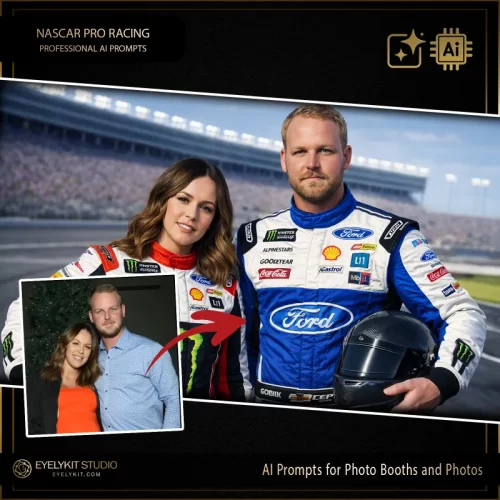 nascar Prompts for photo booths. For high-energy corporate team-building events, auto shows, tailgate parties, and racing-themed birthdays, sports-centric experiences are a massive draw. Offering a highly detailed, hyper-realistic, and adrenaline-pumping digital transformation is the ultimate way to secure these fast-paced bookings and guarantee viral social media shares.