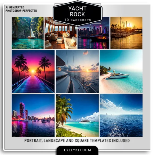 10 Yacht Rock backgrounds 6 yacht rock backgrounds for photo booths, overlays and templates. 10 masterfully generated photo booth virtual backdrops, this collection transports your guests to luxury yacht decks, neon-drenched coastal skylines, golden hour marinas, and pristine tropical beaches.