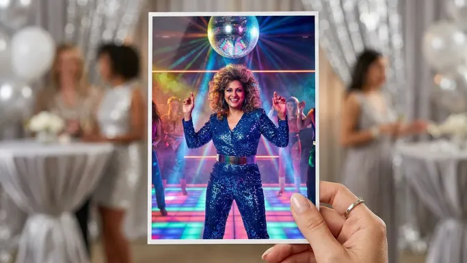 Two guests posing in front of a high-quality virtual backdrop, providing seamless green screen alternatives for professional photo booth owners