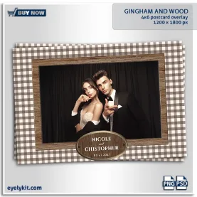 Gingham And Wood photo booth templates. Balancing classic country patterns with sophisticated textures is the defining element of modern farmhouse and barn-style events. Photo booth operators need specialized, high-intensity designs to secure these premium bookings, especially for highly demanded wedding photo booth templates that call for a curated, intimate atmosphere.