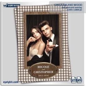 Gingham And Wood photo booth templates. Balancing classic country patterns with sophisticated textures is the defining element of modern farmhouse and barn-style events. Photo booth operators need specialized, high-intensity designs to secure these premium bookings, especially for highly demanded wedding photo booth templates that call for a curated, intimate atmosphere.