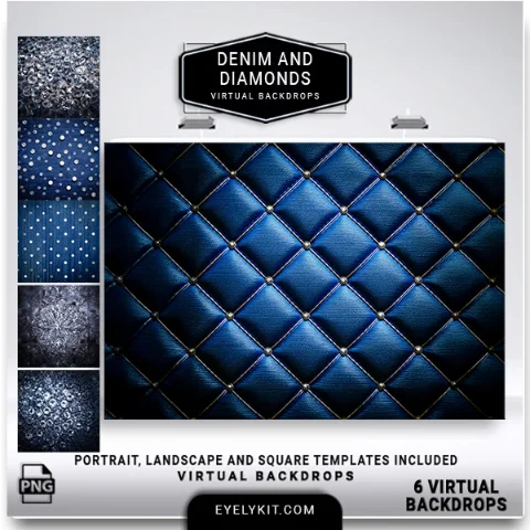 denim and diamonds backgrounds For photo booths.This collection of 6 masterfully generated photo booth virtual backdrops perfectly captures that vibe, blending the rugged texture of deep indigo denim with the brilliant, light-catching sparkle of crushed diamonds and rhinestones.