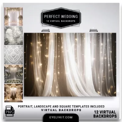 wedding photo booth backgrounds- This high-quality digital backgrounds set solves that problem, offering breathtaking, professionally designed scenes that can be instantly applied using green screen or AI background removal software.