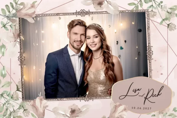 image of the delicate wedding mignight elegance themed minimal floral wedding themed Wedding photo booth overlay from eyelykit