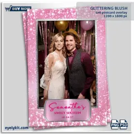 glittering blush photo booth overlays. Perfect for glamorous Sweet Sixteens, chic bridal showers, bachelorette parties, and high-energy birthday bashes, an ultra-sparkly aesthetic is always a massive hit for girly, high-fashion celebrations. Offering a beautifully designed, high-contrast digital frame is the perfect way to secure these fun, celebratory bookings where a touch of modern glam is required.