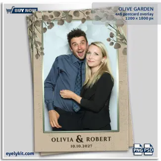 olive garden wedding overlay for pho0to booths. Perfect for boho-chic weddings, rustic bridal showers, and elegant garden parties, a minimalist, nature-inspired aesthetic is an absolute staple for the modern wedding season. Offering a beautifully designed, classic 2x6 digital frame is the perfect way to secure these sophisticated, high-end bookings.